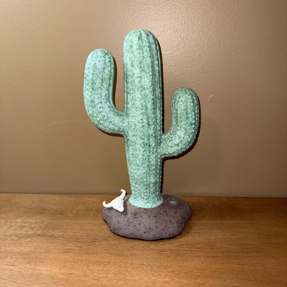 Rustic Saguaro Cactus Figurine with Cow Skull Accent Desert Home Decor 9.5 Inch
